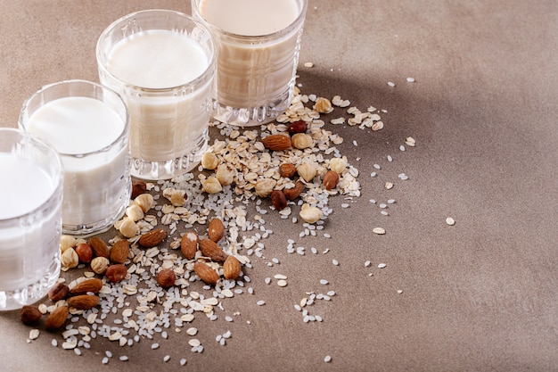 Premium Photo Almond Hazelnut Oat And Rice Milk