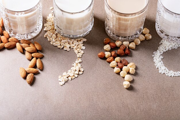 Premium Photo Almond Hazelnut Oat And Rice Milk