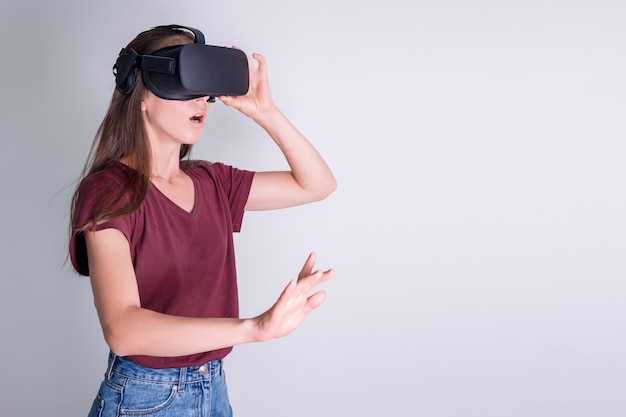 Girl Wearing Virtual Reality Goggles. Stock Image - Image 