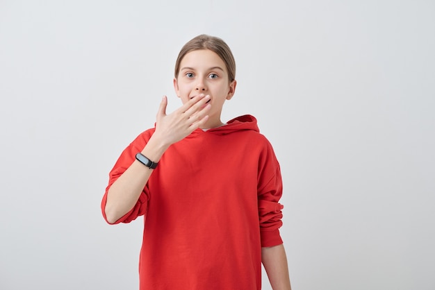 girl in red hoodie