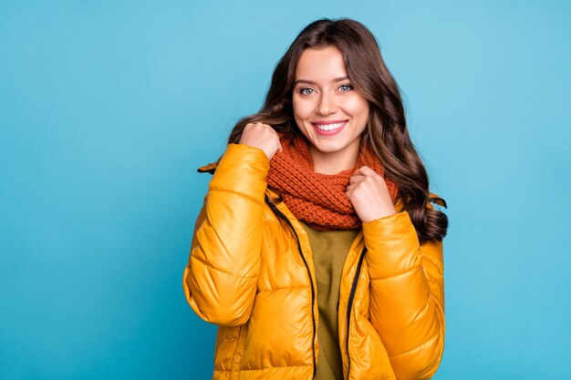 Premium Photo Amazing Lady Easy Going Person Holding Knitted Scarf