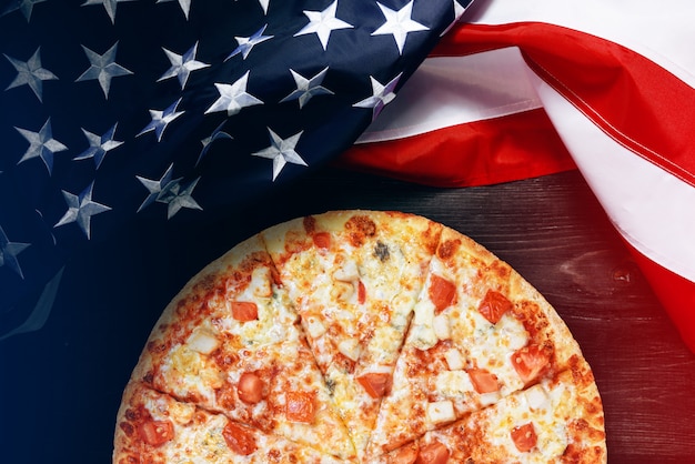 Premium Photo | American flag and pizza with place for text