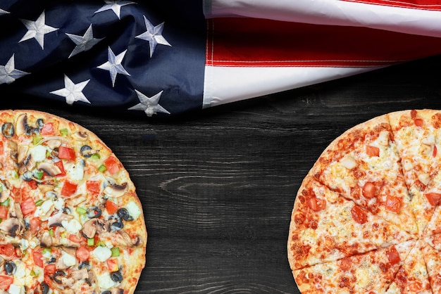 Premium Photo | American flag and pizza with place for text