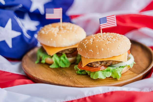 Premium Photo | American hamburger with america flag