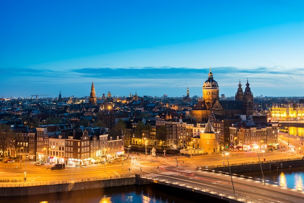 Amsterdam skyline in historical area neterlands. | Premium ...