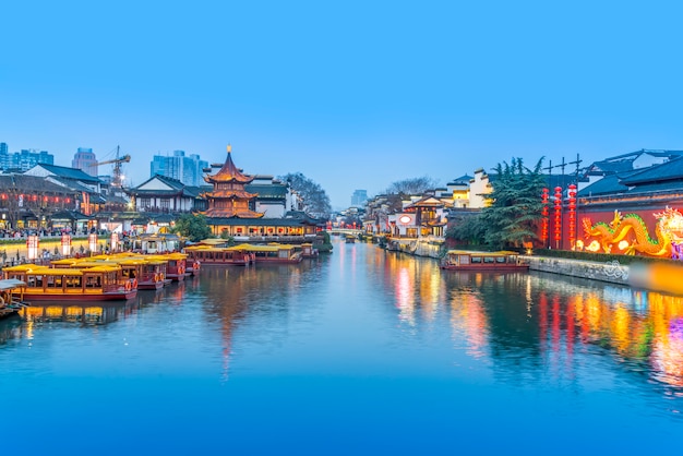 Premium Photo | Ancient Architectural Landscape On The Qinhuai River In ...