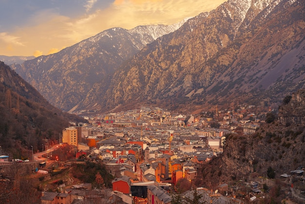 Premium Photo Andorra La Vella Skyline At Sunset Pyrenees