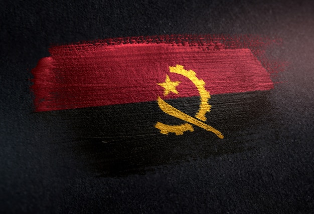 Angola Flag Made Of Metallic Brush Paint On Grunge Dark Wall
