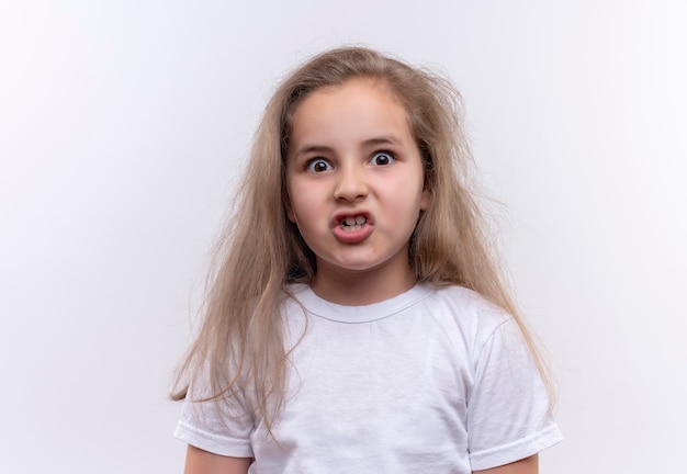 Free Photo | Angry little school girl wearing white t-shirt on isolated ...