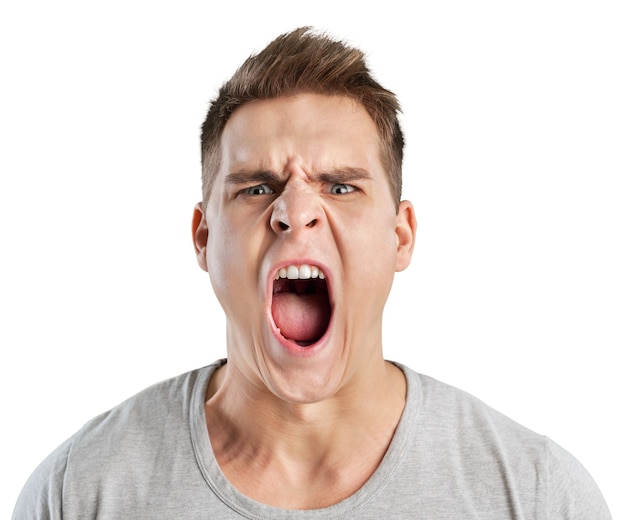 Premium Photo | Angry man screaming isolated on white