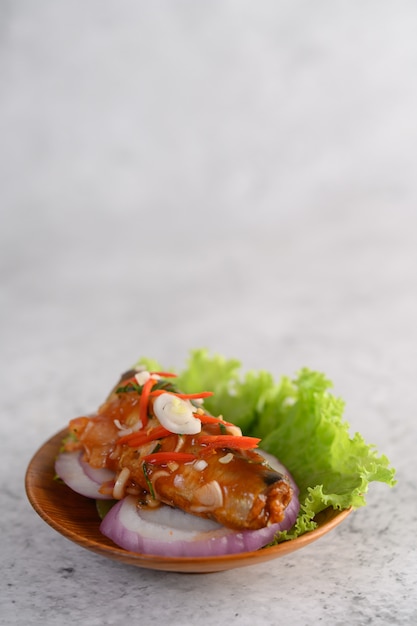 Free Photo | Appetizing spicy canned sardine salad with spicy sauce in ...