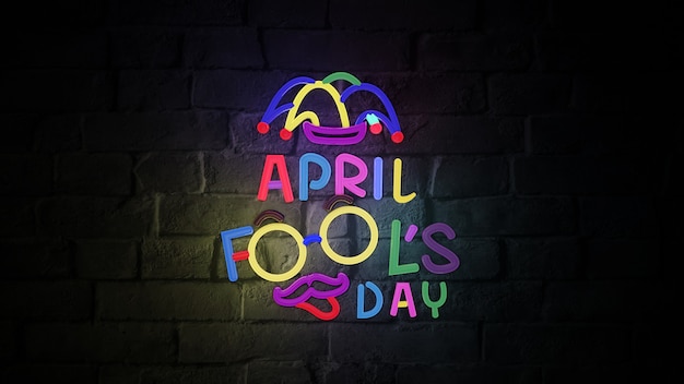 Premium Photo | April fools day with neon illustration. 3d rendering