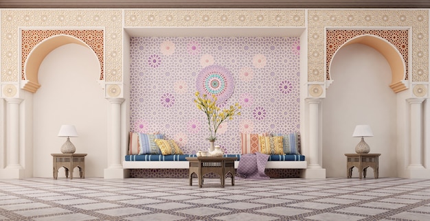 Premium Photo Arabicic Style Living Room Interior Design With Arch And Arabic Pattern - Interior Arch Wall Design