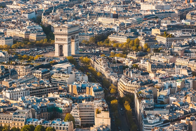 Premium Photo | Arc de triomphe in paris aerial panoramic view