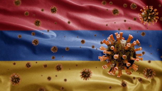 Premium Photo Armenian Waving Flag And Coronavirus Microscope Virus