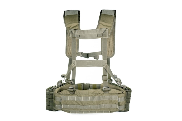 Premium Photo | Army equipment on white surface. straps jacket, modern ...