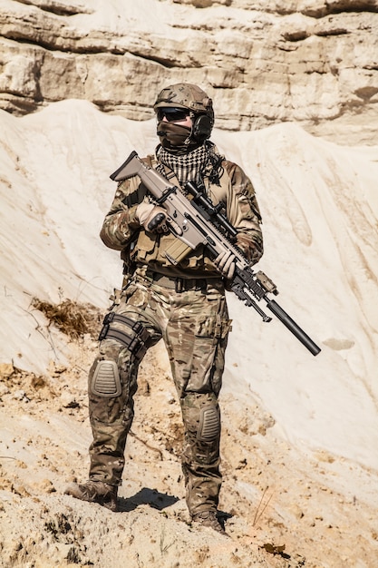 Premium Photo | Army ranger in the mountains