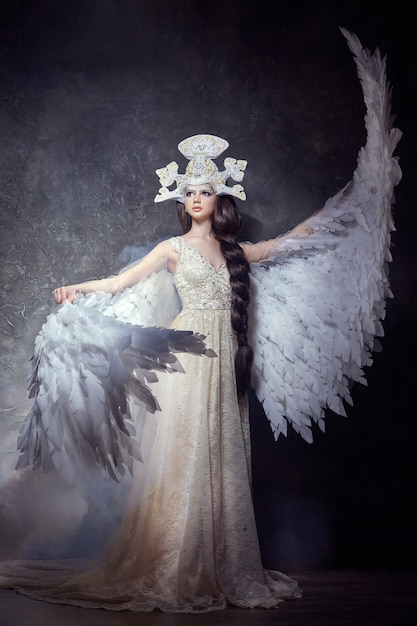 Art angel girl wings fairy image. swan princess | Premium Photo