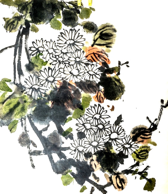 芸術的な描画鳥の花の絵の花 無料の写真