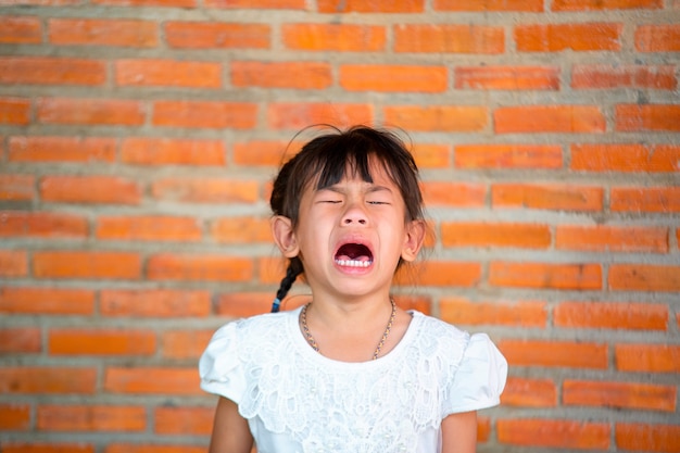 Asia little girls with sad expressions,screaming and crying. Premium Photo