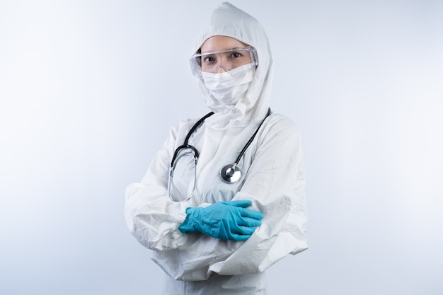 Asian Female Doctors Wear Face Mask Gloves And Safety Glasses Or