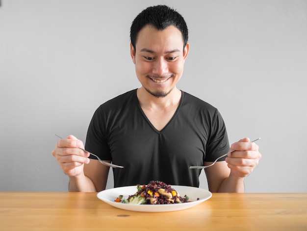 Premium Photo | Asian man eats clean food for good healthy life.