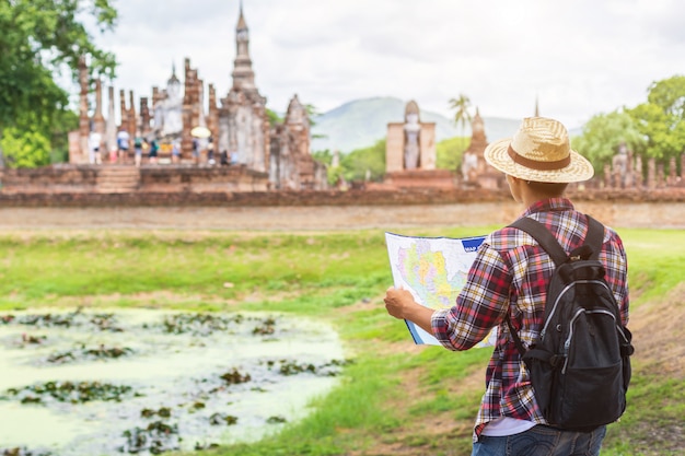 Asian Tourist Man In Sukhothai Historical Park Thailand - 