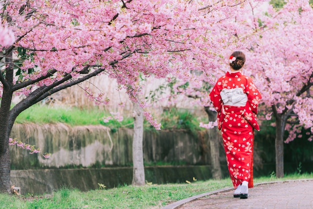 Premium Photo | Asian woman wearing kimono with cherry blossoms,sakura ...