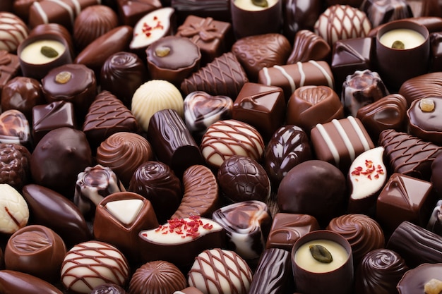 Premium Photo | Assorted chocolate candy background, sweet food, top view.