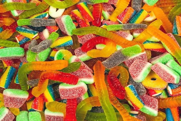 Premium Photo | Assorted tasty gummy candies. top view. jelly sweets ...