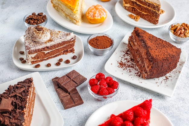 Assortment of pieces of cake. Free Photo