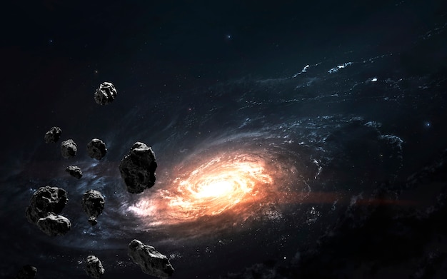 銀河 素晴らしいサイエンスフィクションの壁紙 宇宙の風景に対する小惑星のフィールド プレミアム写真