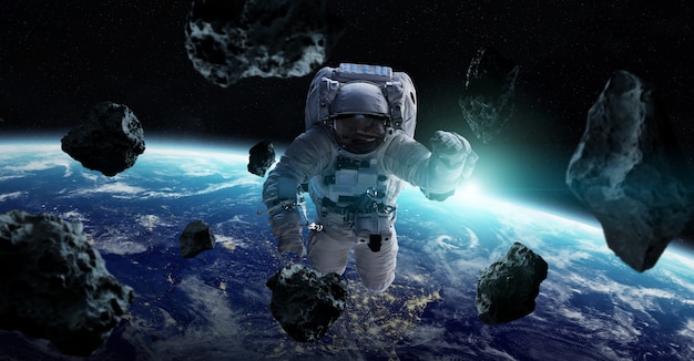 Astronaut floating in space 3d rendering elements Premium Photo