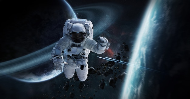 Astronaut floating in space 3d rendering elements Premium Photo