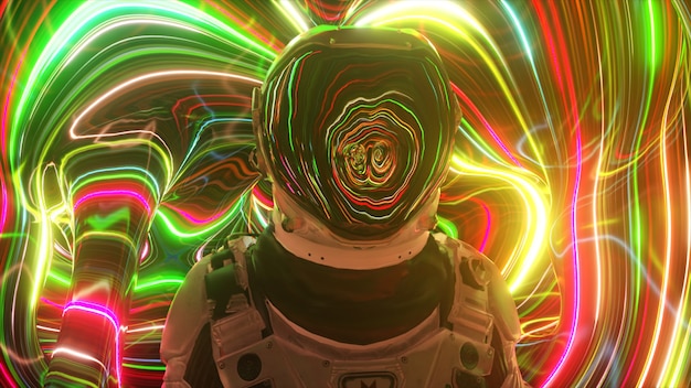 Premium Photo | Astronaut in the fourth dimension. neon surroundings ...