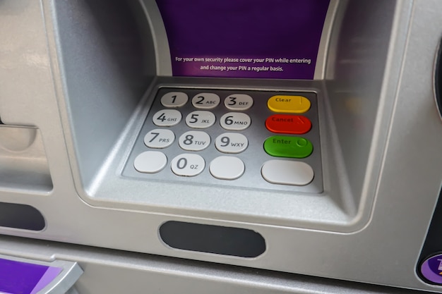 Premium Photo Atm Machine Closeup At Button Number Code To Withdraw Transfer Money Finance