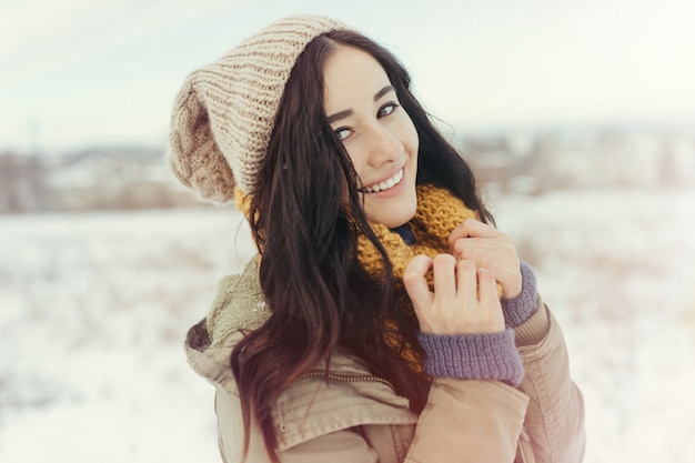 Free Photo | Attractive young woman in wintertime outdoor