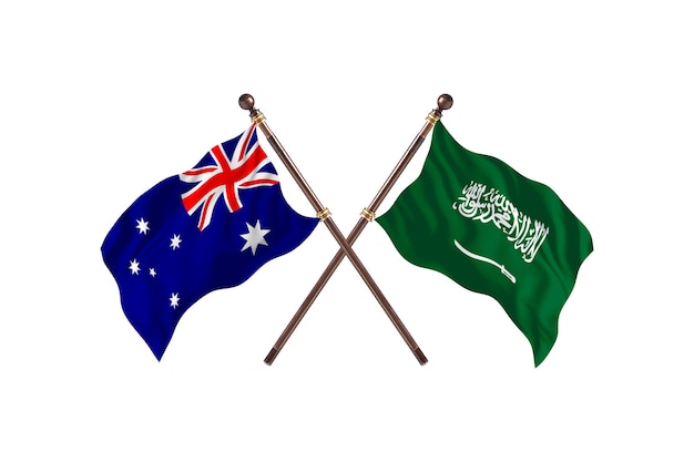 オーストラリア対サウジアラビアの国旗の背景 プレミアム写真