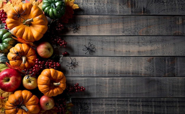 Premium Photo | Autumn background decor from pumpkins, berries, red ...