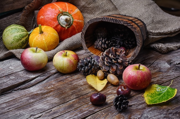 Premium Photo Autumn Harvest Of Apples And Pumpkins