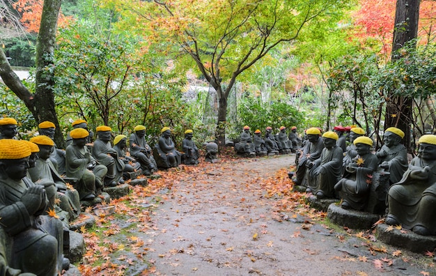 Autumn Japanese Garden With Small Buddha Statues At Daisho In