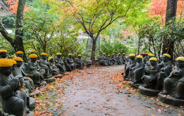 Autumn Japanese Garden With Small Buddha Statues At Daisho In