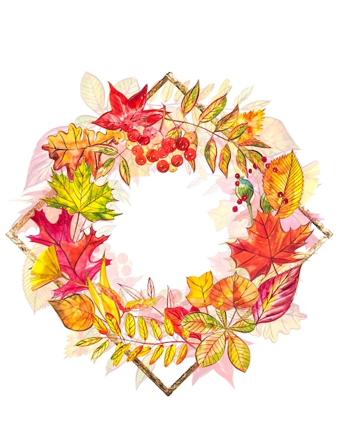 秋のテンプレートの背景 季節のillustrations Watercolorイラスト プレミアム写真
