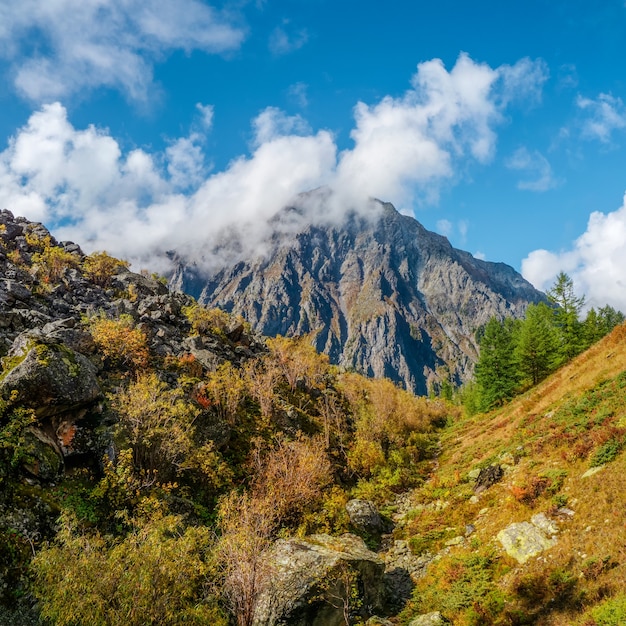 Premium Photo | Awesome alpine view from pass to mountain valley in ...