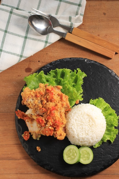 Premium Photo Ayam Geprek Is Popular Street Food In Indonesia Made