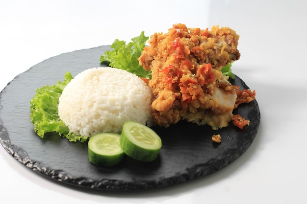 Premium Photo Ayam Geprek Is Popular Street Food In Indonesia Made