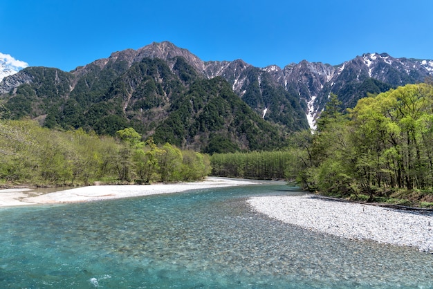 Premium Photo | Azusa river and hotaka mountain at kamikochi in ...