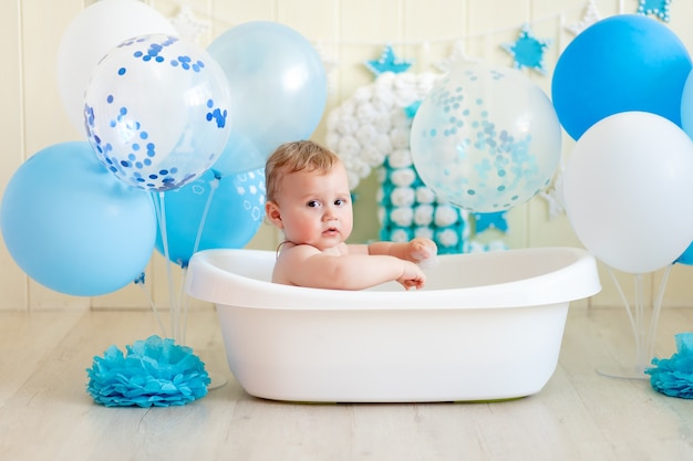 Baby Boy Celebrates Birthday, Baby Boy Bathtub