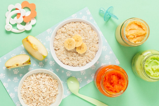 Premium Photo | Baby homemade porridge above view