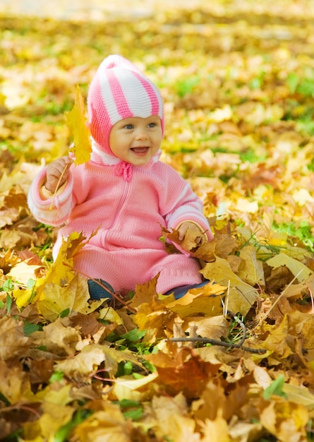 Baby with autumn leaves | Free Photo